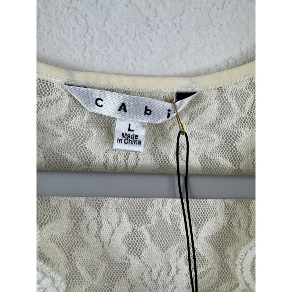 CAbi Lace Top Tunic Stretch Women's L Ivory Sheer Cap Sleeve Y2K Romantic NWT - Picture 4 of 8